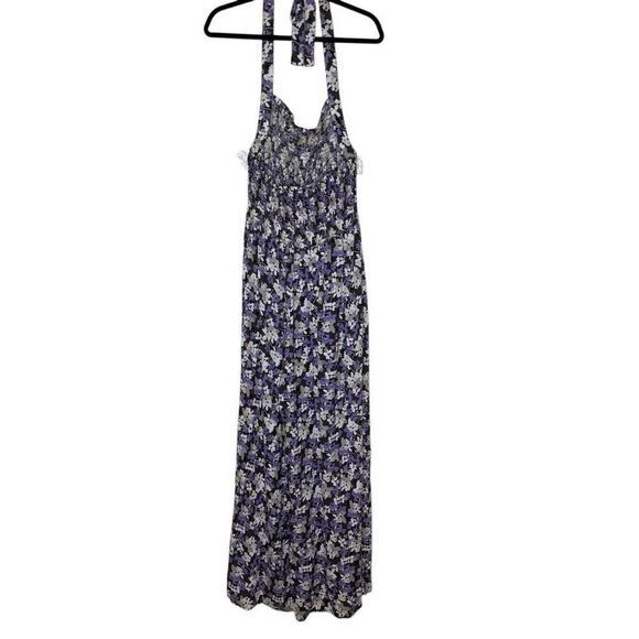 K. Jordan Lavender Floral Halter Strap Smocked Wide leg Jumpsuit Sz1X Soft Girl - Picture 4 of 15